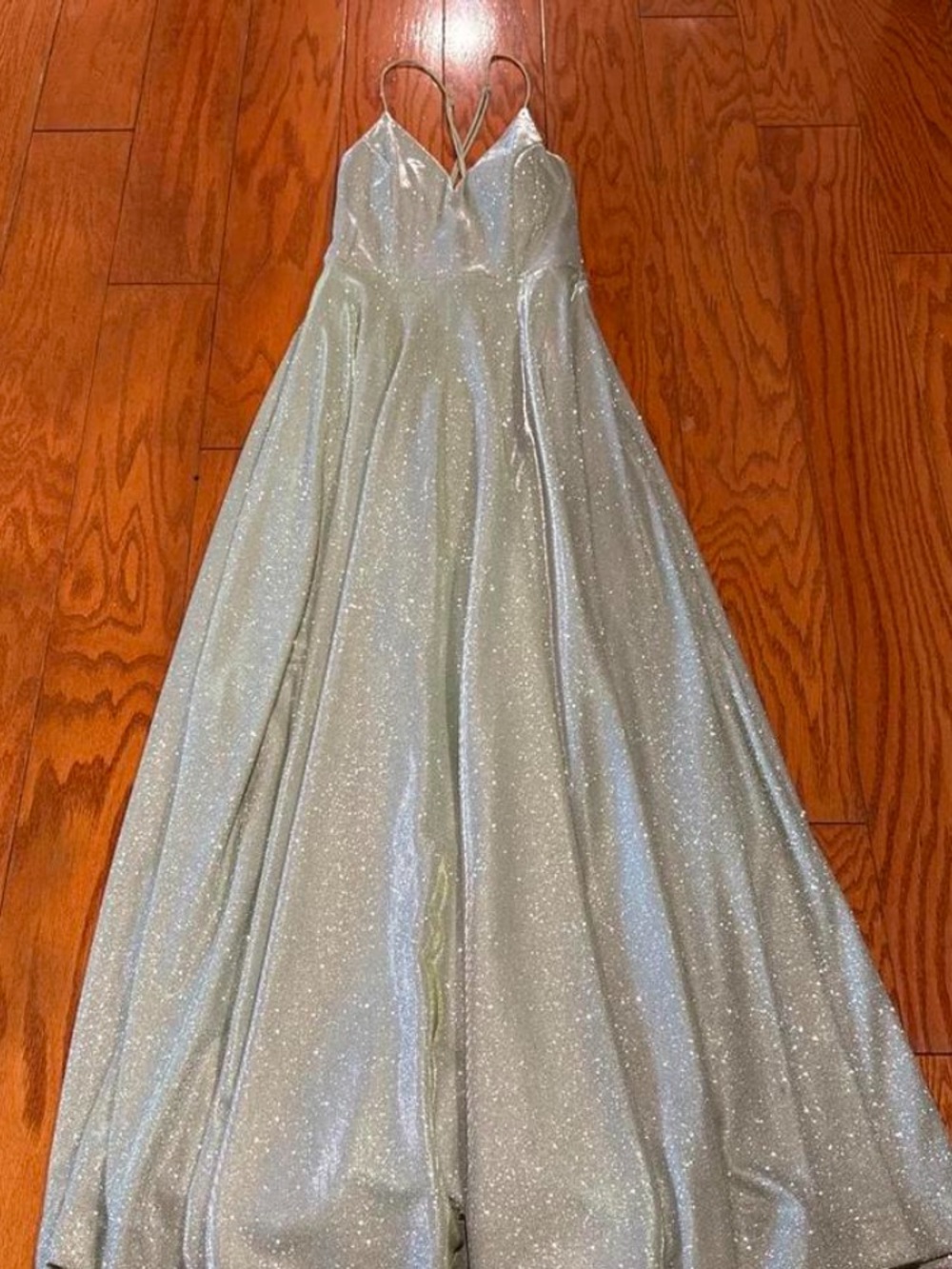 Windsor Iridescent glowing green Glitter Spaghetti-Strap Formal Dress